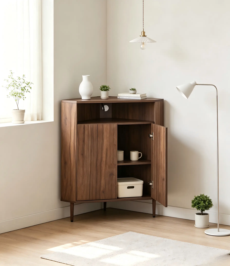 Modern Narrow Wooden Corner Storage Cabinet by HouseOfZazla