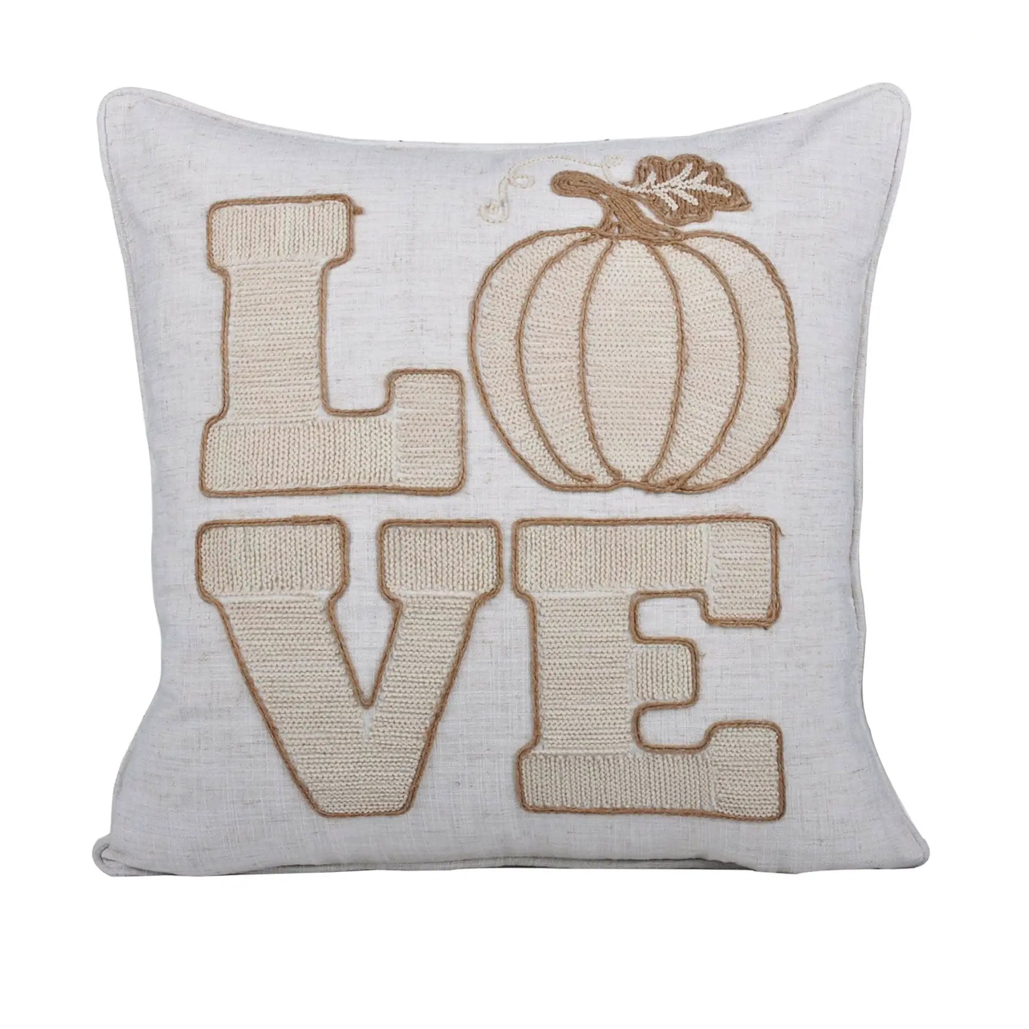 Love Pumpkin Embroidered Throw Pillow - Natural by HouseOfZazla