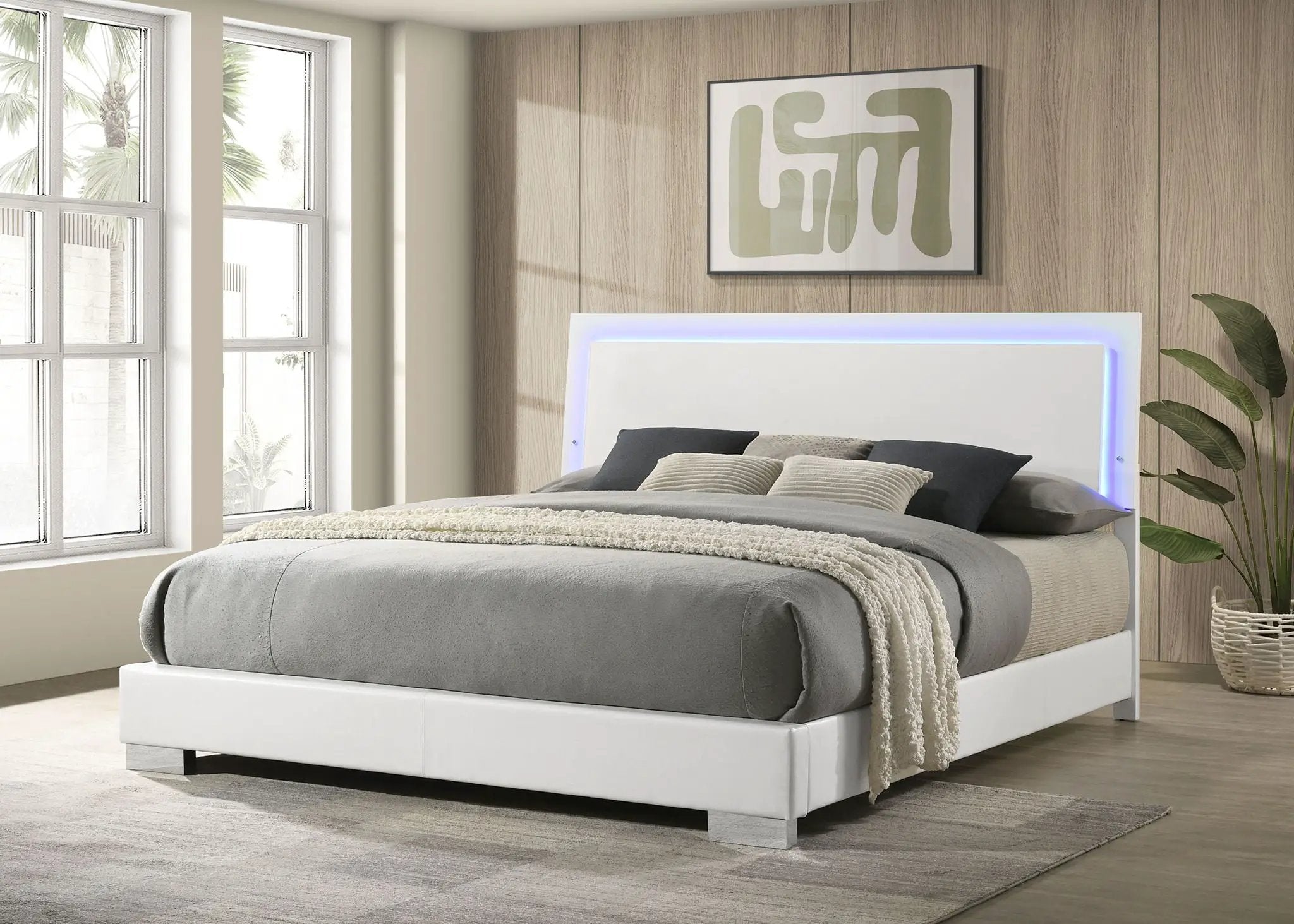Felicity Wood Eastern King LED Panel Bed White High Gloss by Unique Piece Furniture