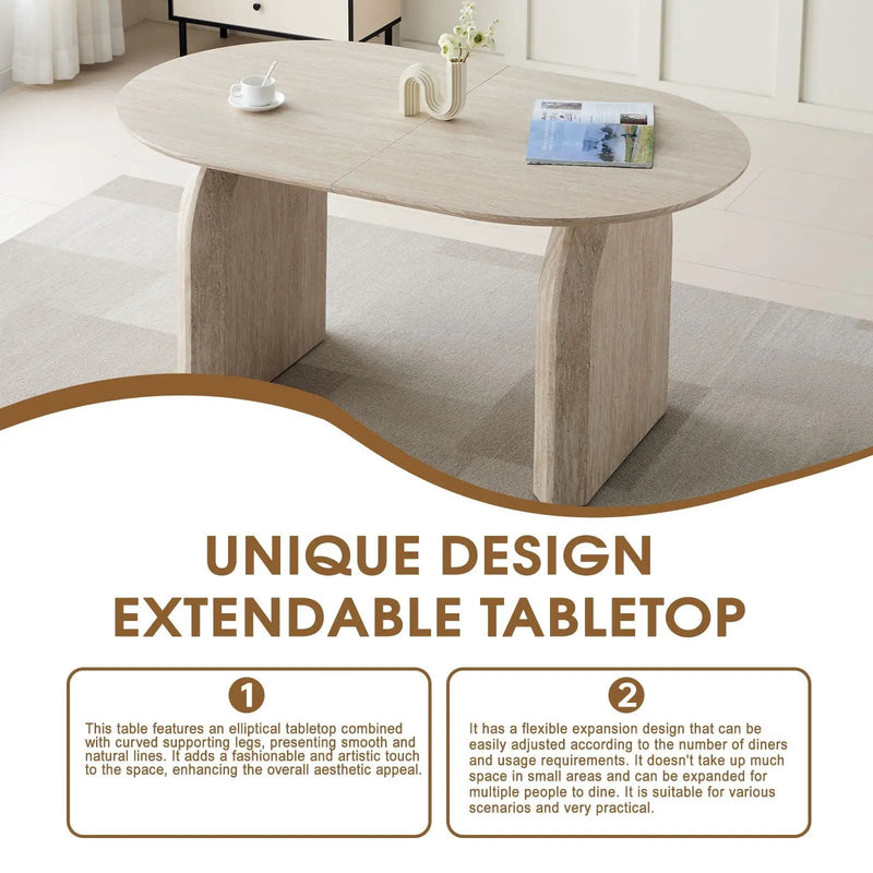 Oval Extendable Dining Table With Dual Pillar Design - Off White by HouseOfZazla