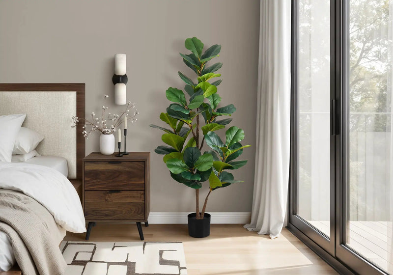49" Tall, Artificial Plant, Fiddle Tree, Indoor, Faux, Fake, Floor, Greenery, Potted, Real Touch, Decorative - Green / Black by Unique Piece Furniture