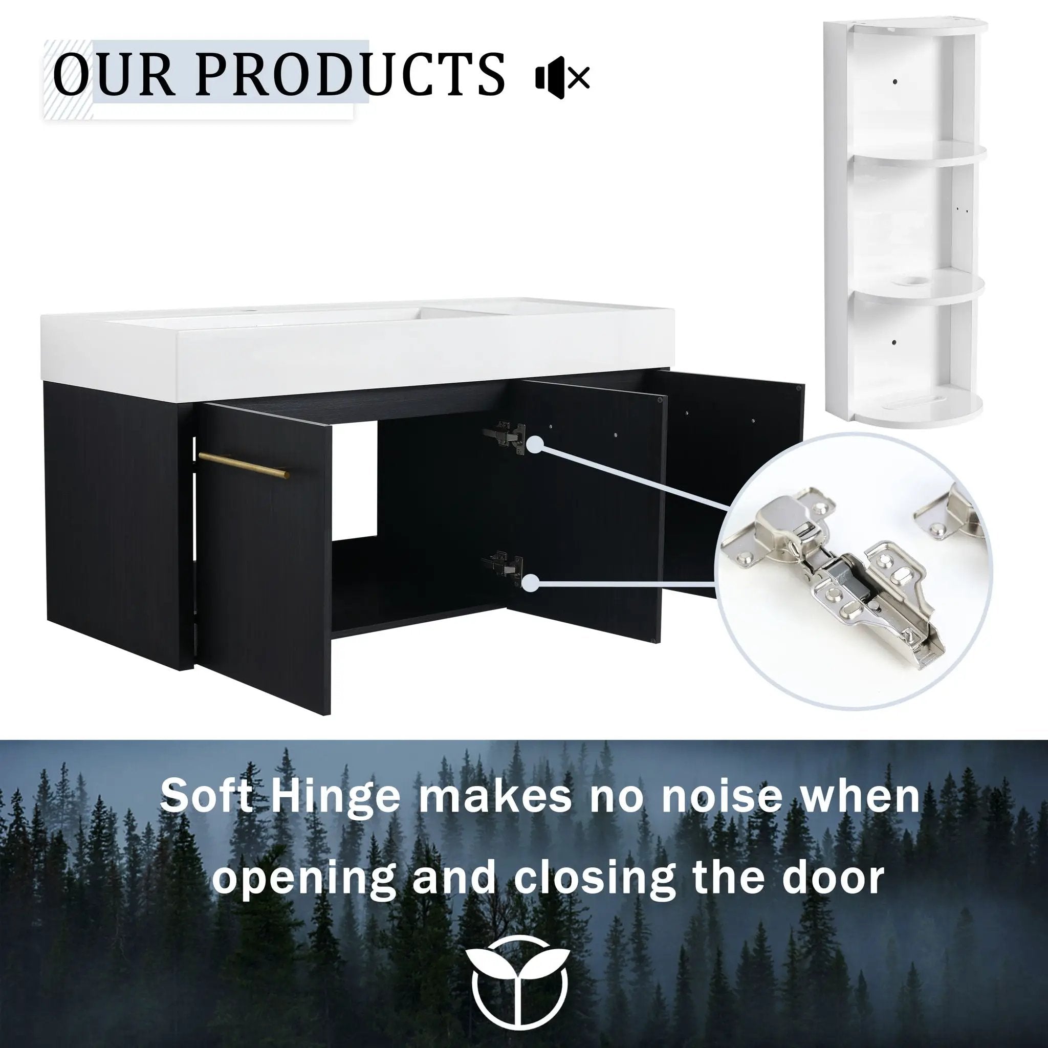 Modern Chestnut Wall Mounted Bathroom Vanity With Left Resin Sink And Storage Rack - Black Chestnut by Unique Piece Furniture