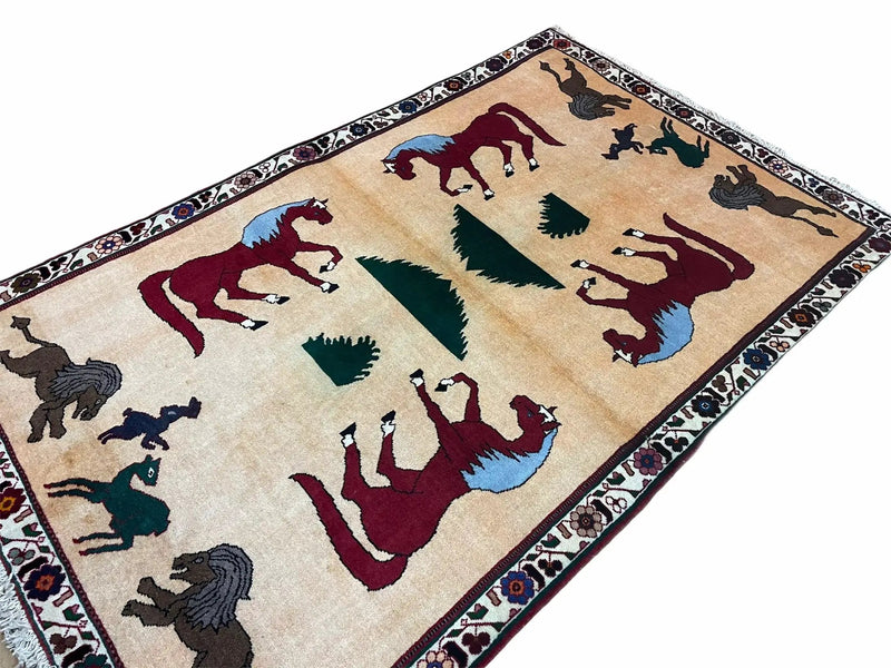 4x6 Rug Handmade Zagros Quality Wool Horses Tribal Hand-Knotted Rug Veggie Dye by Jewel Rugs