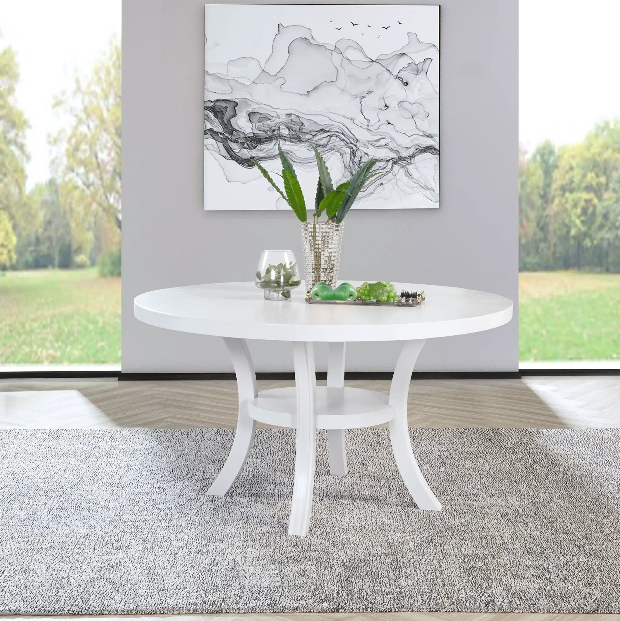 Judd 54-inch Round Dining Wood Table with Shelf Pearl White by Unique Piece Furniture