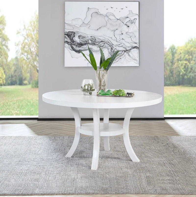 Judd 54-inch Round Dining Wood Table with Shelf Pearl White by Unique Piece Furniture