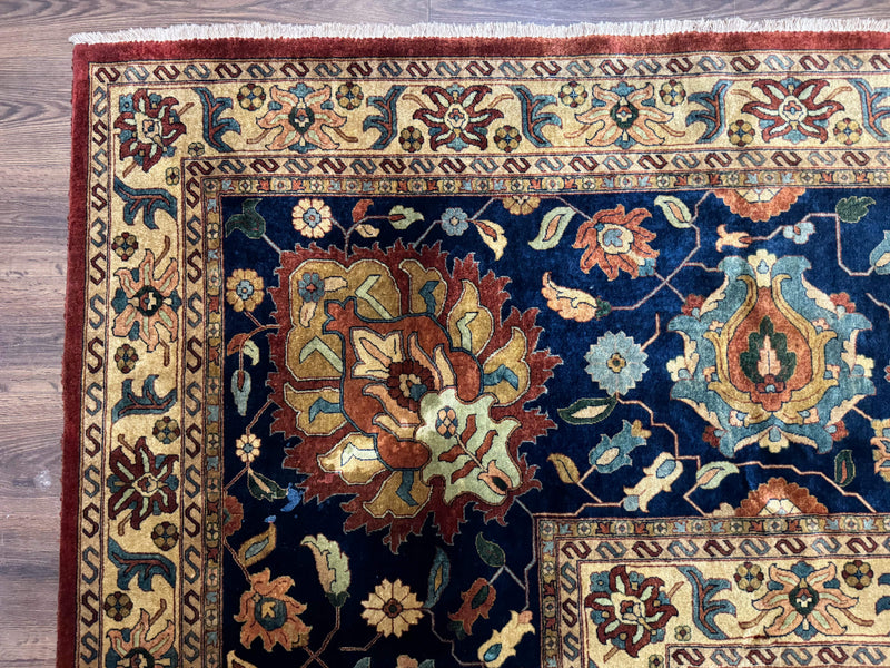 Palace Size Indo Persian Rug 12x15, Sultanabad Mahal Carpet, Red Navy Blue, Fine 210 KPSI by Jewel Rugs