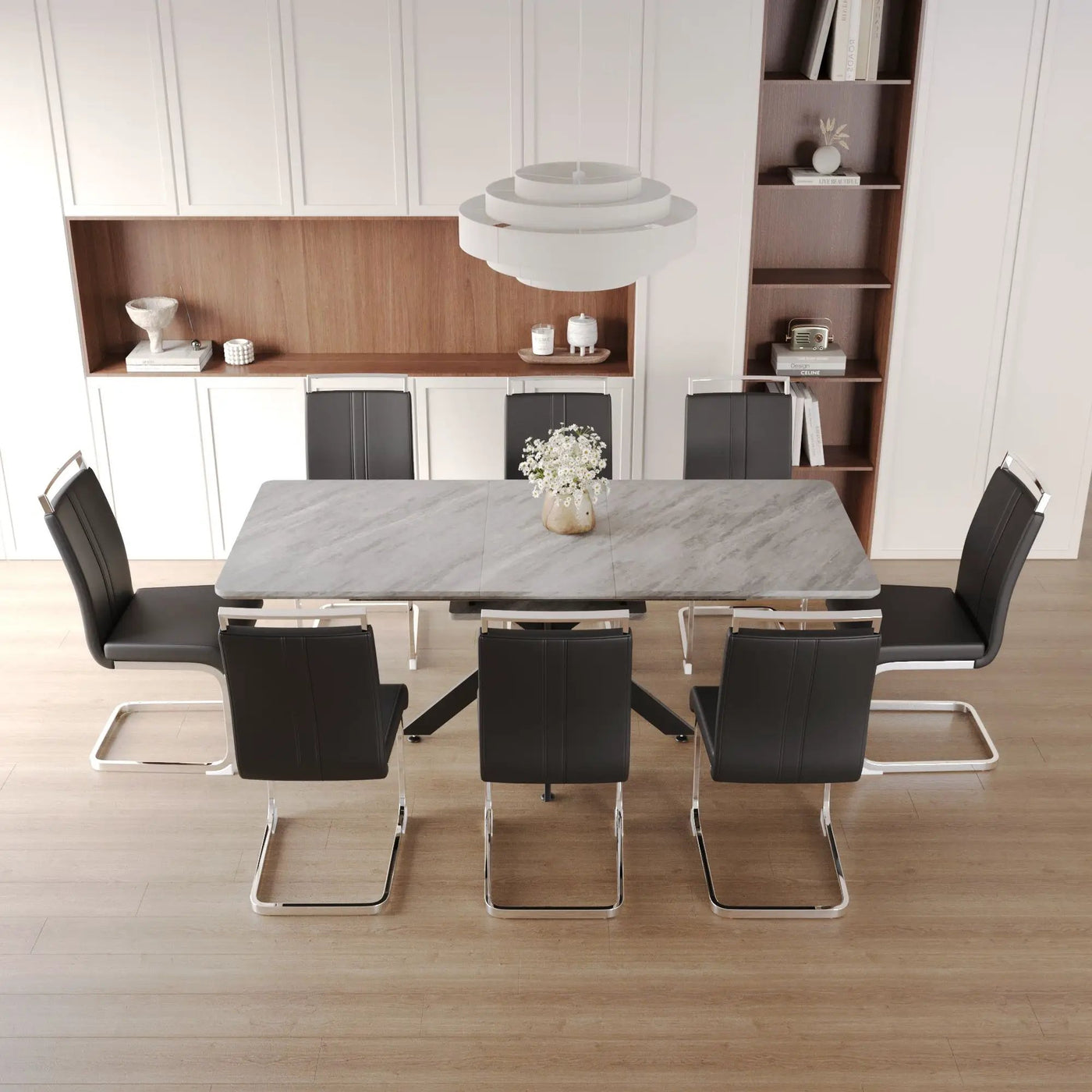 Modern Extendable Dining Table Set With Soft Padded Armless Chairs by HouseOfZazla