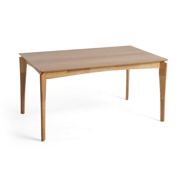 Mid Century Dining Table, Rubberwood With Walnut Veneer - Natural Oak