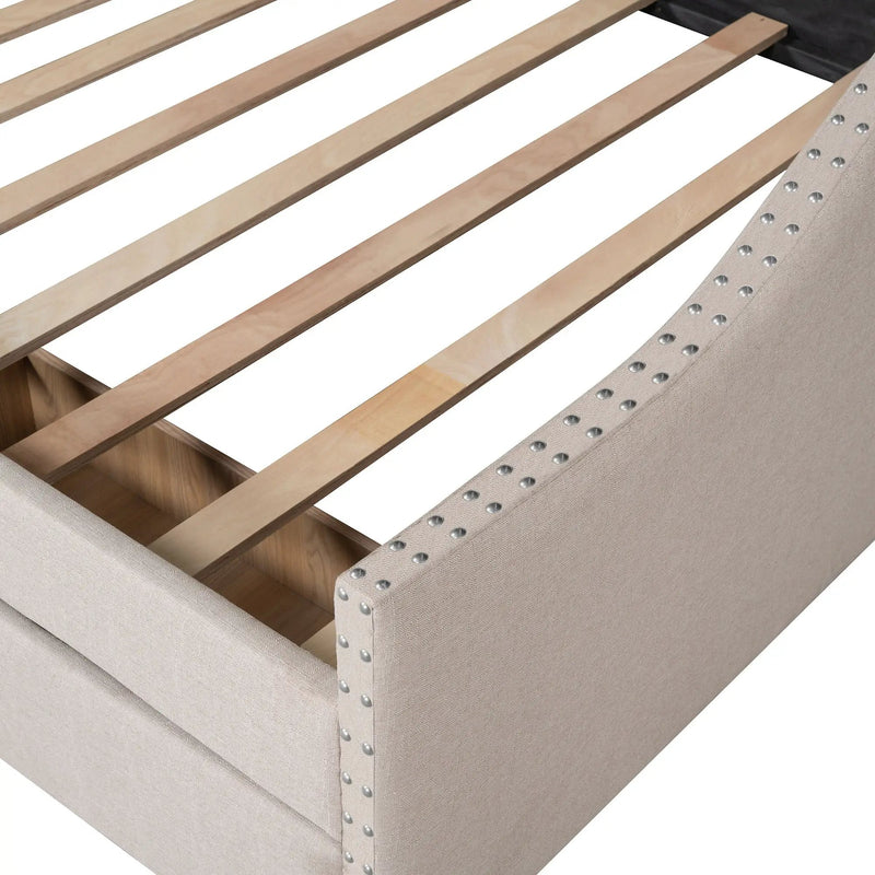Upholstered Daybed With Two Drawers, Wood Slat Support by HouseOfZazla