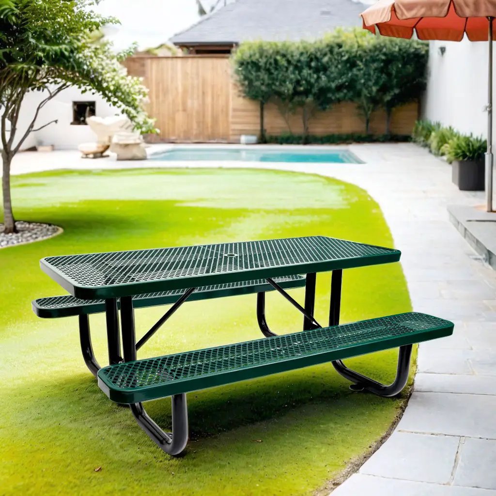 Outdoor Steel Picnic Rectangular Table With Umbrella Pole by HouseOfZazla