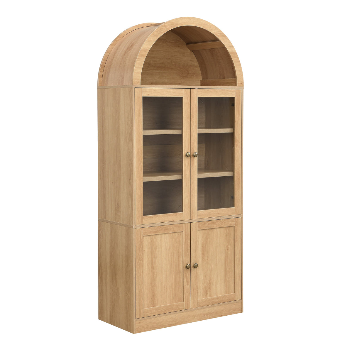 Tall Arched Top Storage Cabinet with Tempered Glass Doors - Natural or White, photo 10 of 10