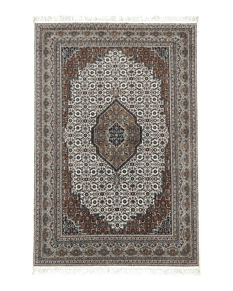 Indo Persian Rug 7x10 ft, Hand Knotted Wool Vintage Oriental Carpet 7 x 10, Traditional Handmade Herati Bidjar Cream Rug, Medallion Rug by Jewel Rugs