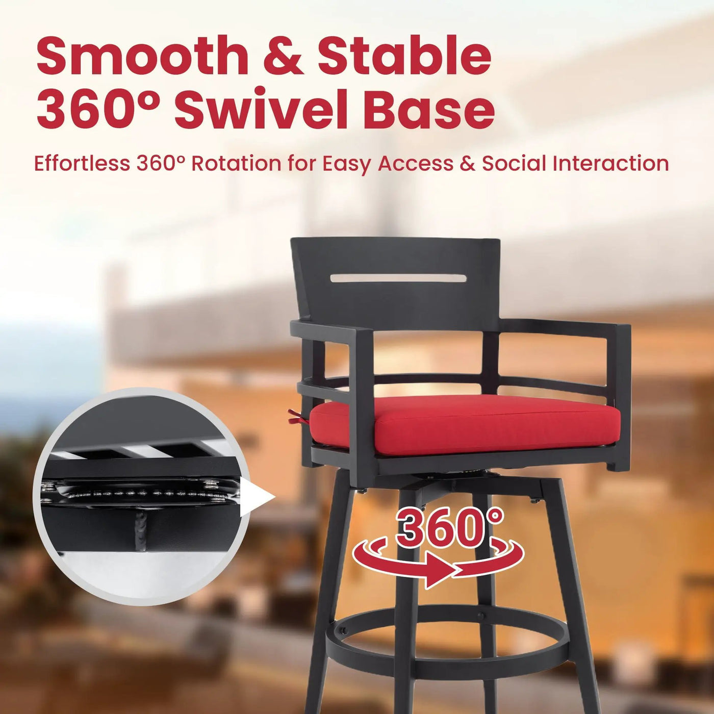 5 Pieces Outdoor Patio Bar Set, Rounded Square Sintered Stone Table & 4 Swivel Bar Chairs by HouseOfZazla