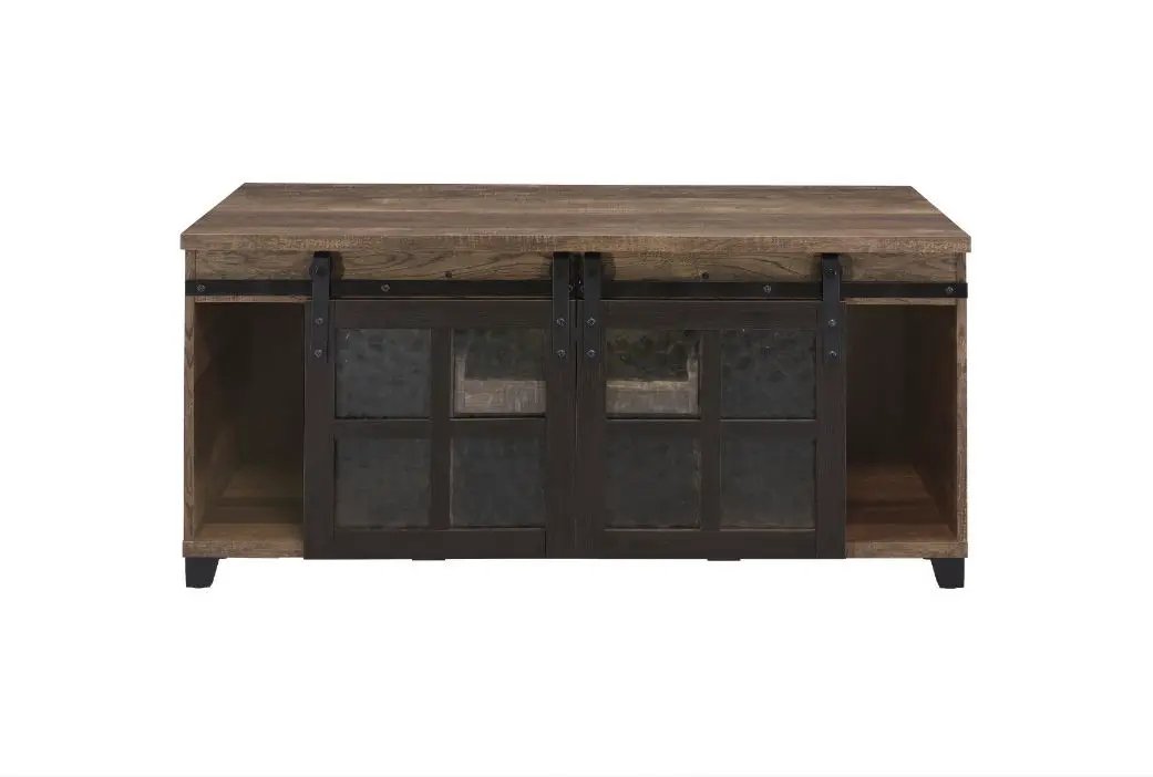 Nineel - Coffee Table - Obscure Glass, Rustic Oak & Black by Unique Piece Furniture