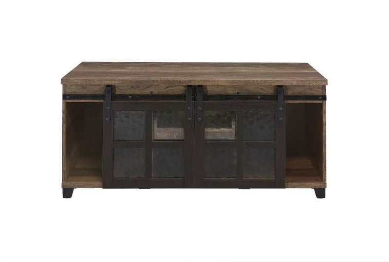 Nineel - Coffee Table - Obscure Glass, Rustic Oak & Black by Unique Piece Furniture