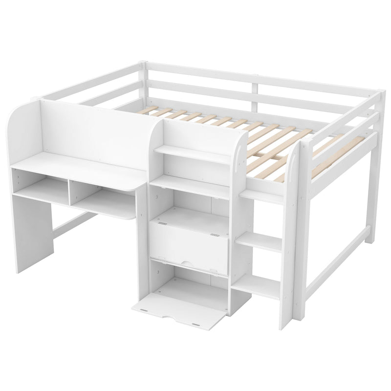 Low Loft Bed With Built In Desk, Storage Cabinets, Open Bookcase And Doodle board by HouseOfZazla