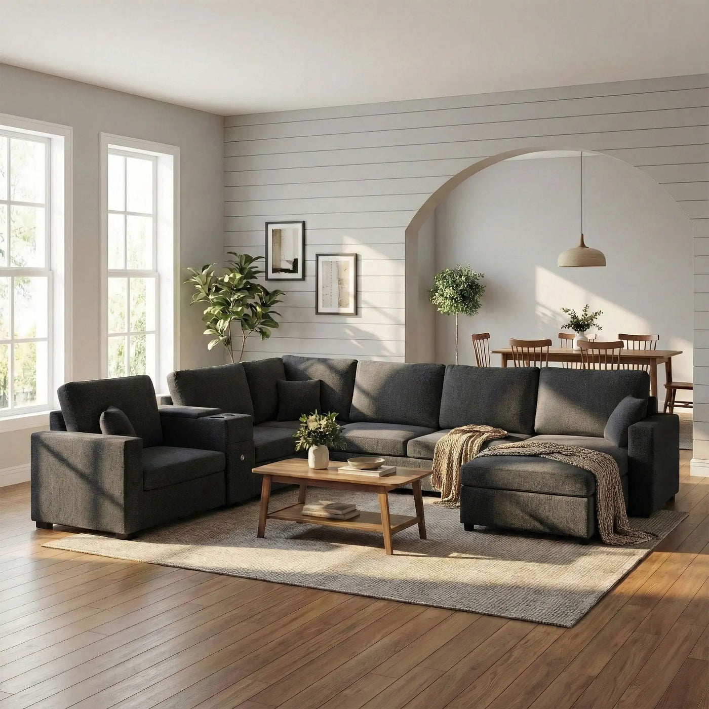 Modular 5 Seat U-Shape Sectional Sofa With Chaise Lounge, Built In Cup Holders And Storage Drawer by HouseOfZazla
