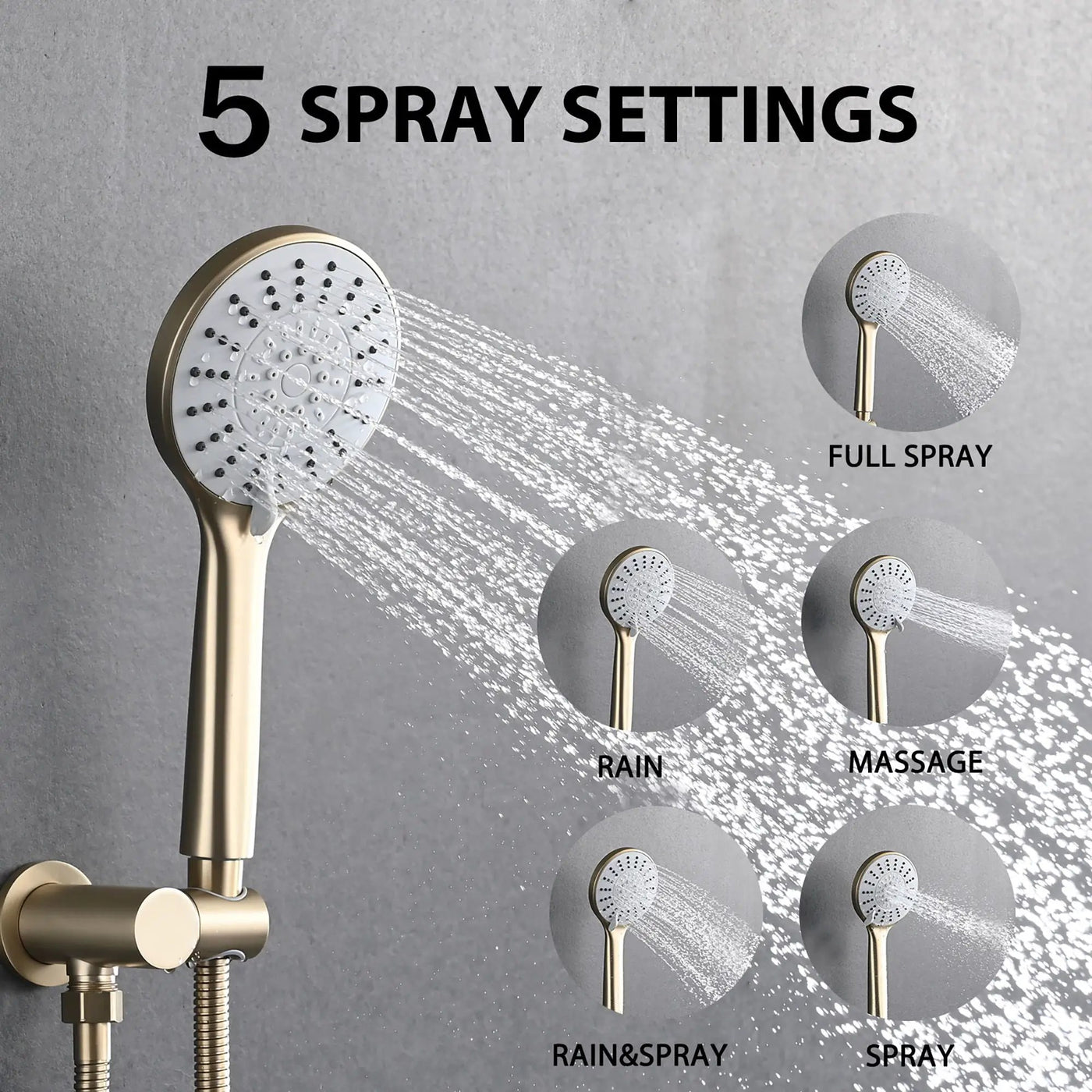 Wall Mounted Shower Set With High Pressure 10" Rain Shower Head And 5 Function Handheld Shower Head by HouseOfZazla