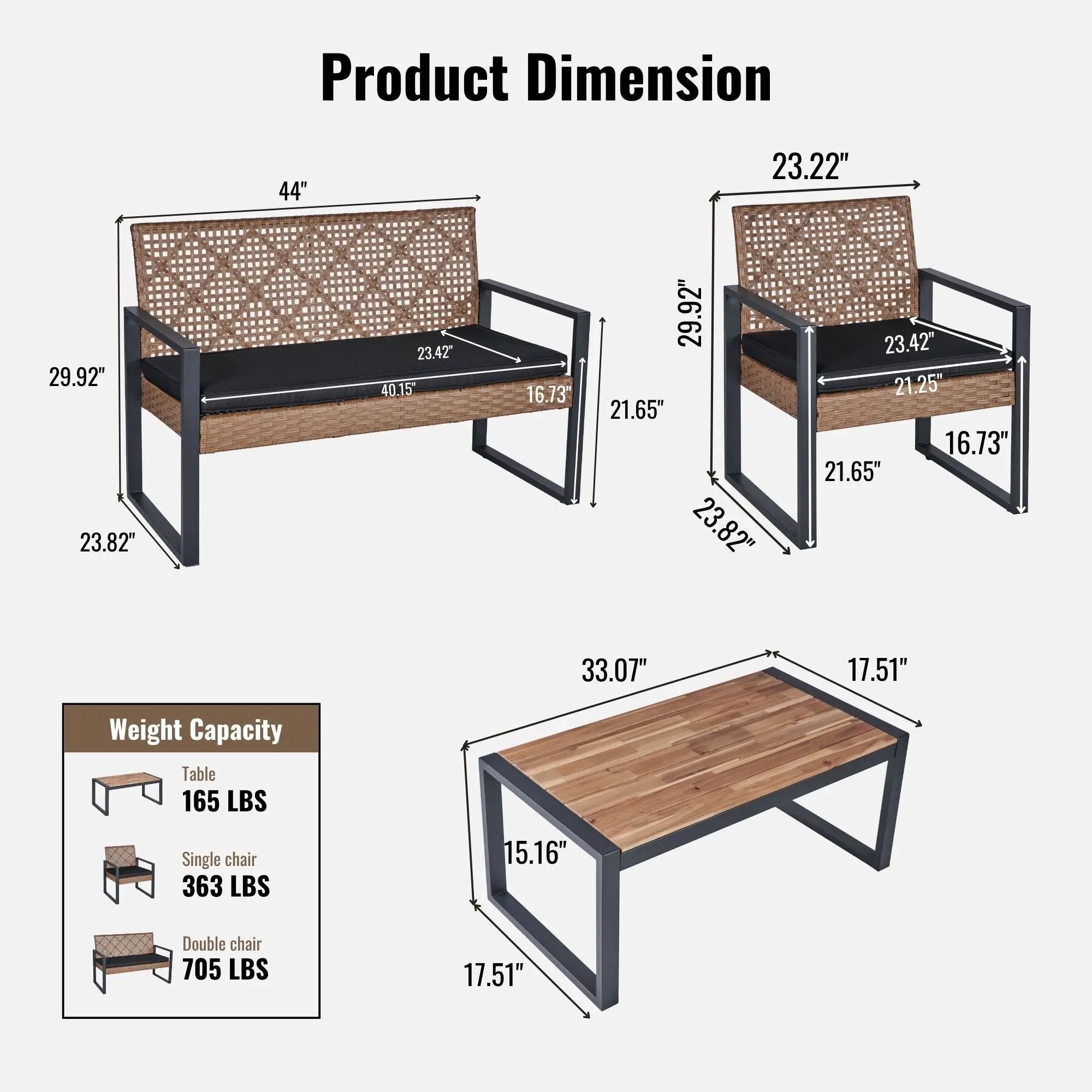 4 Piece Patio Furniture Set With Acacia Wood Table Top And Cushions by HouseOfZazla