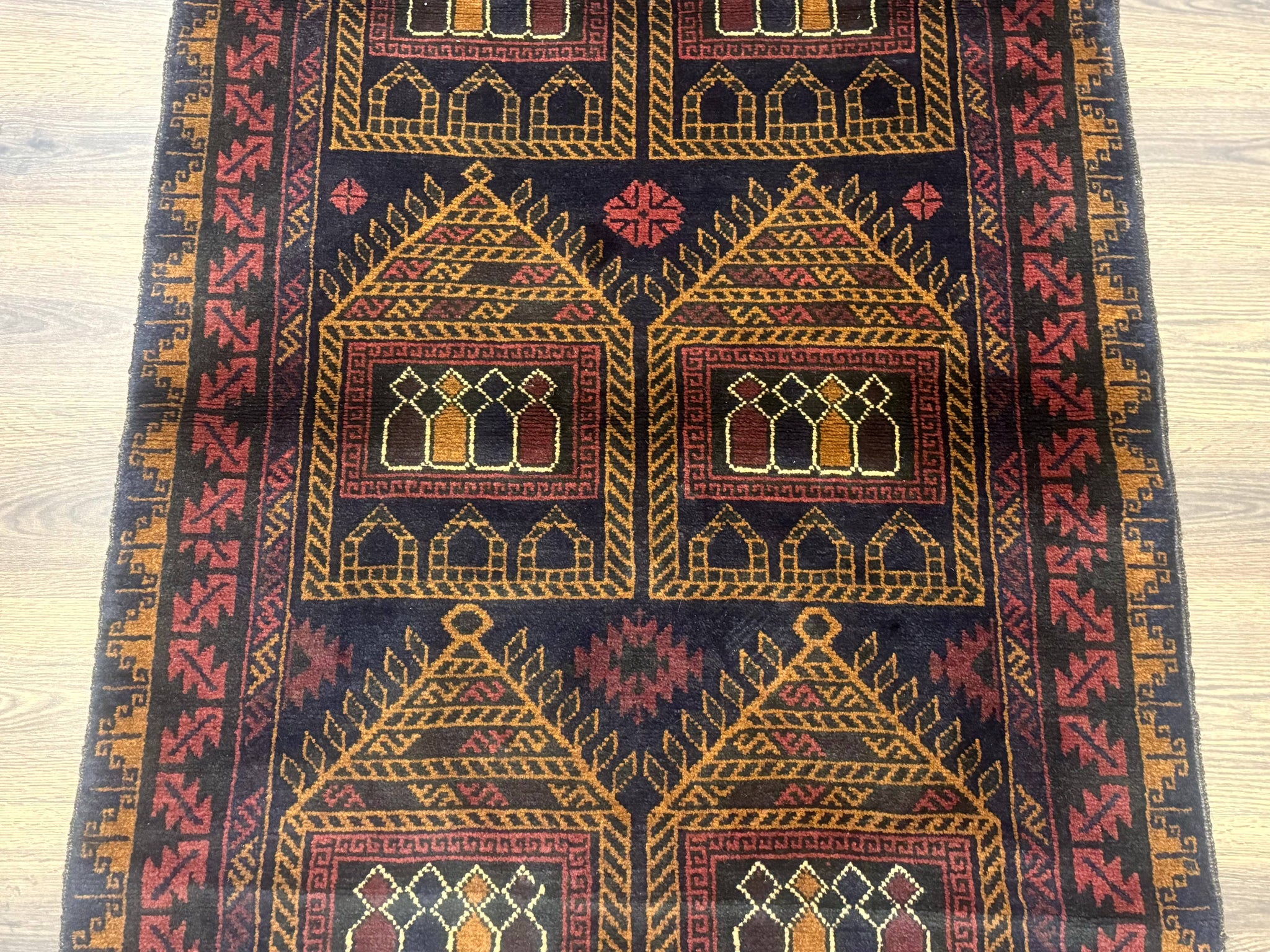 Afghan Rug 3x7, Navy Blue, Tribal Rug, Balouch Carpet, New by Jewel Rugs