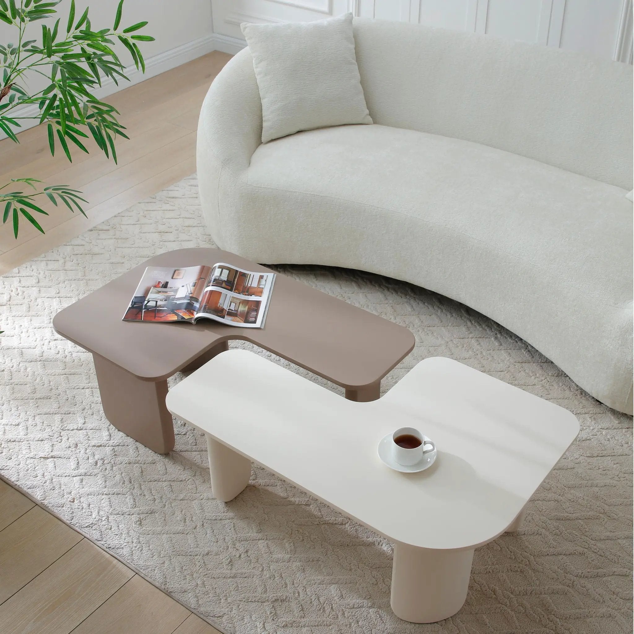 2 Pieces Modular Coffee Table Set, Free Combination - Khaki / White by Unique Piece Furniture
