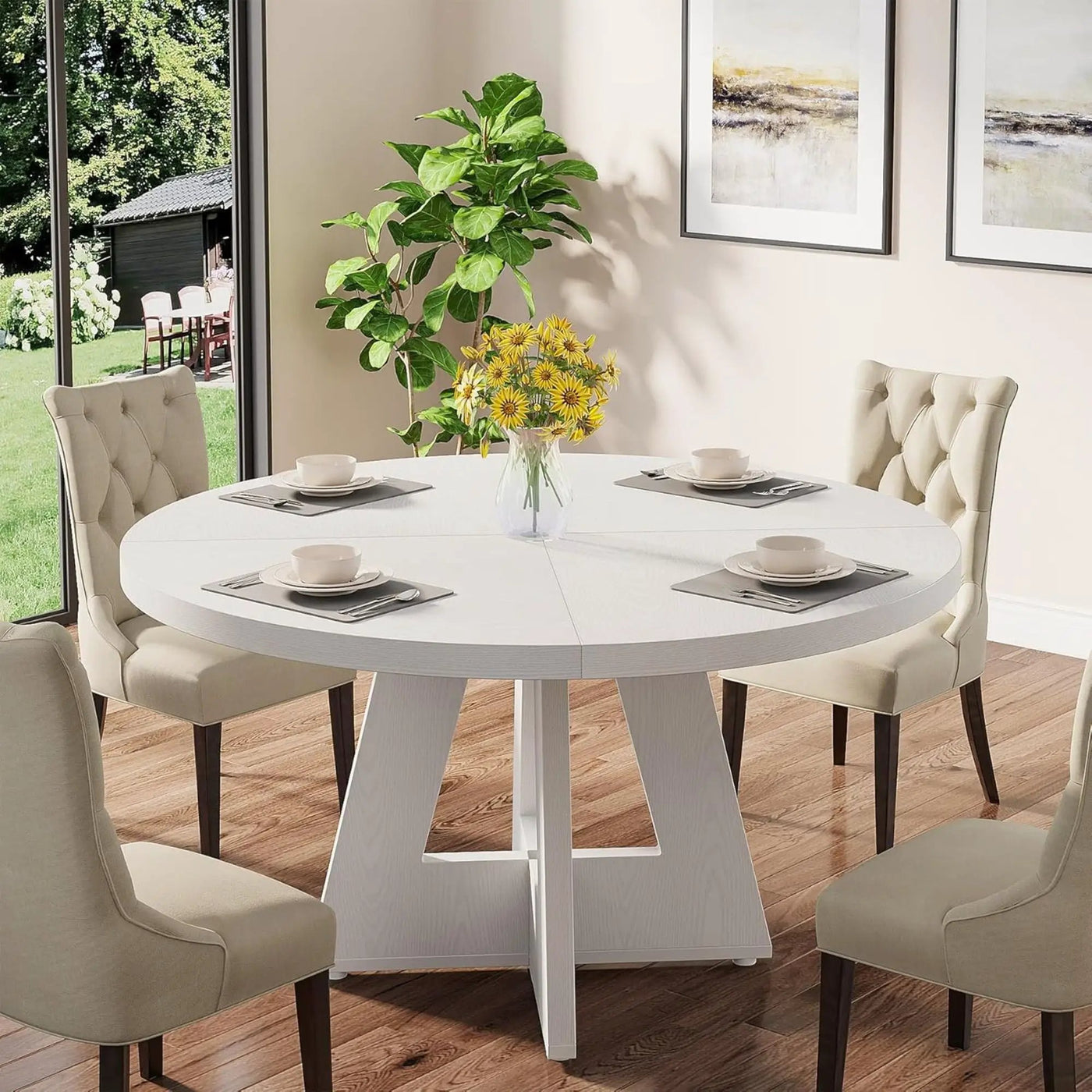 Round Dining Cross Base Kitchen Table by HouseOfZazla