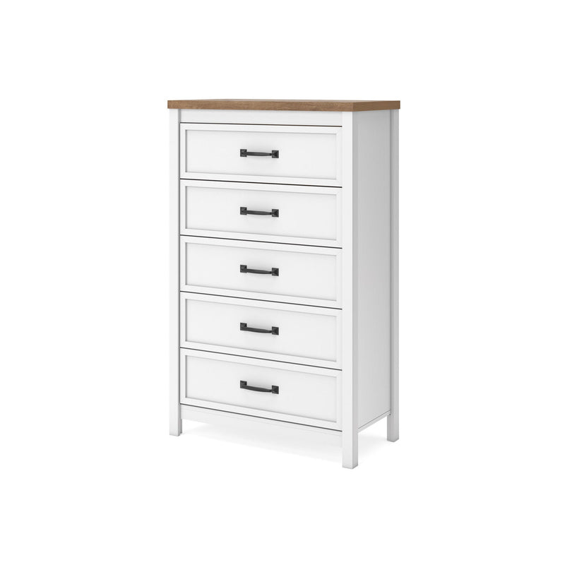 Kerisden - Five Drawer Chest - White / Brown, photo 5 of 7