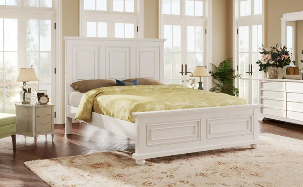Pinewood Vintage Tall Headboard King Bed Frame with Classic Details - White, photo 3 of 10