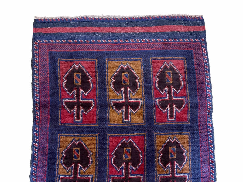 2' 9" X 4' 5" Vintage Handmade Tribal Wool Rug Balouchi Afghan Rug Blue Red 3x5 by Jewel Rugs