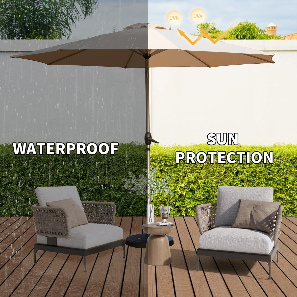 10FT Patio Umbrella with Push Button Tilt and Crank - Beige, photo 2 of 7