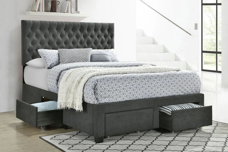 Soledad Upholstered Eastern King Storage Panel Bed Grey by Unique Piece Furniture