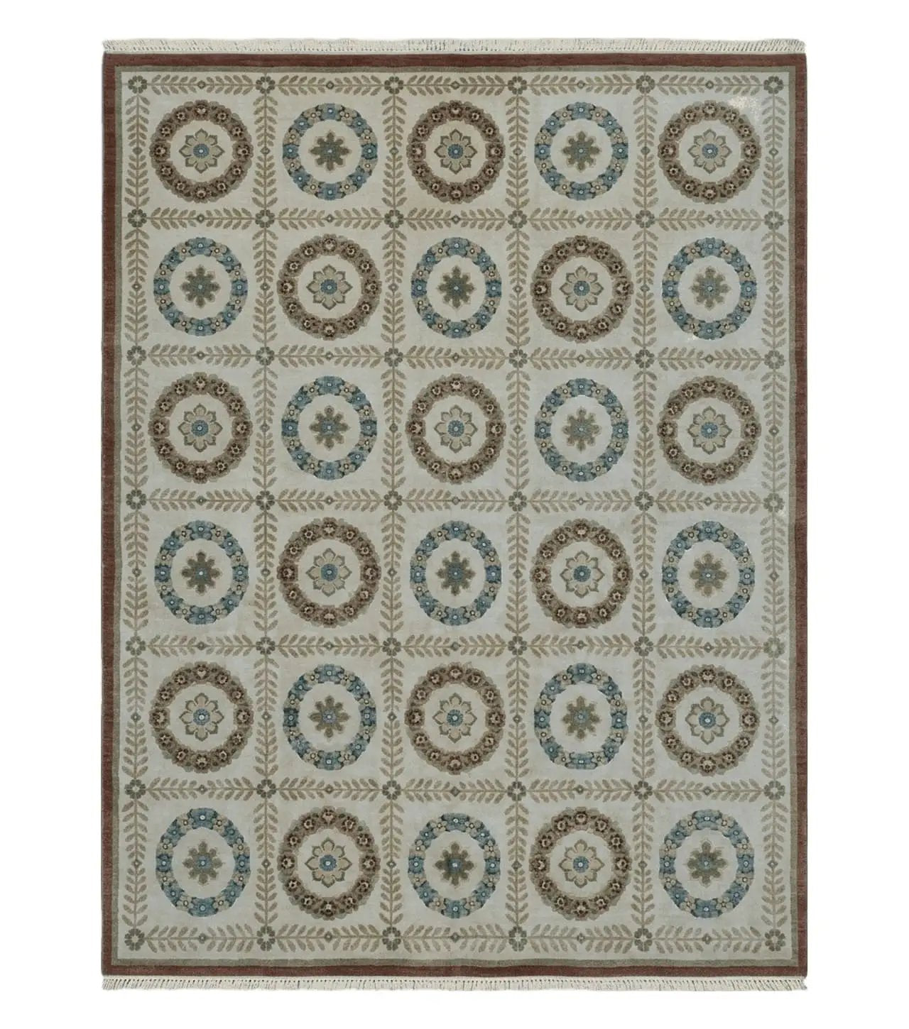 9' X 12' Modern Handmade Indo Lahore Wool Rug Art Deco Olive Ivory Nice Wow by Jewel Rugs
