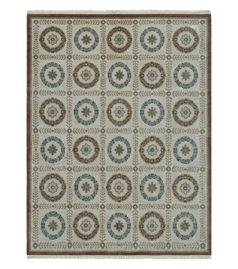 9' X 12' Modern Handmade Indo Lahore Wool Rug Art Deco Olive Ivory Nice Wow by Jewel Rugs