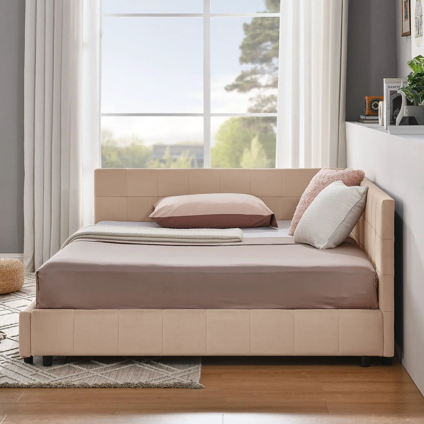 Mid-Century Storage Upholstered Tufted Bed Frame With Backrest And Armrests by Unique Piece Furniture