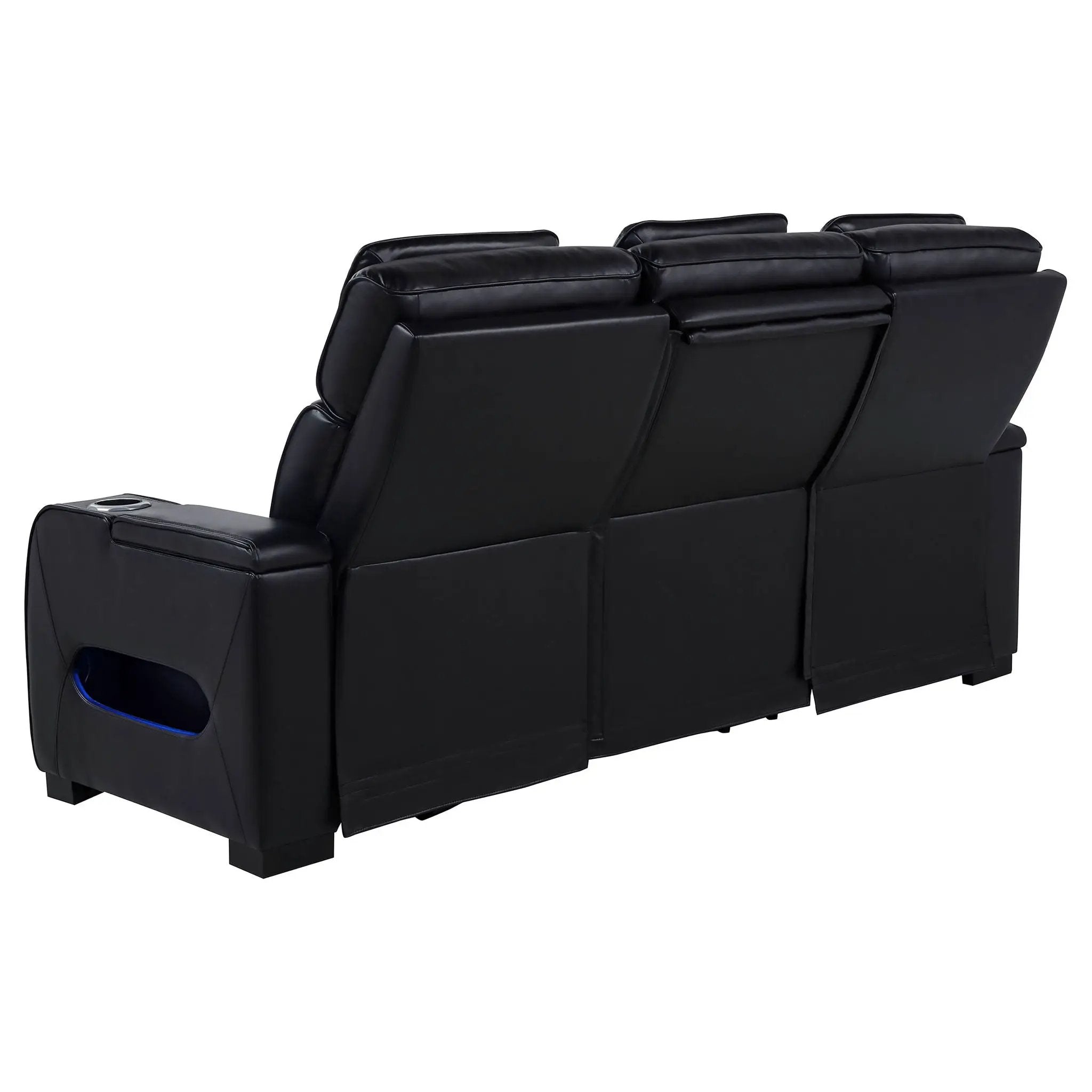 Zuma Faux Leather Dual Power Reclining LED Sofa Black by Unique Piece Furniture