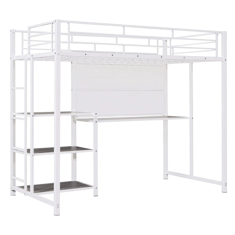 Metal Loft Bed With Desk, 3 Shelves And Ladder by HouseOfZazla