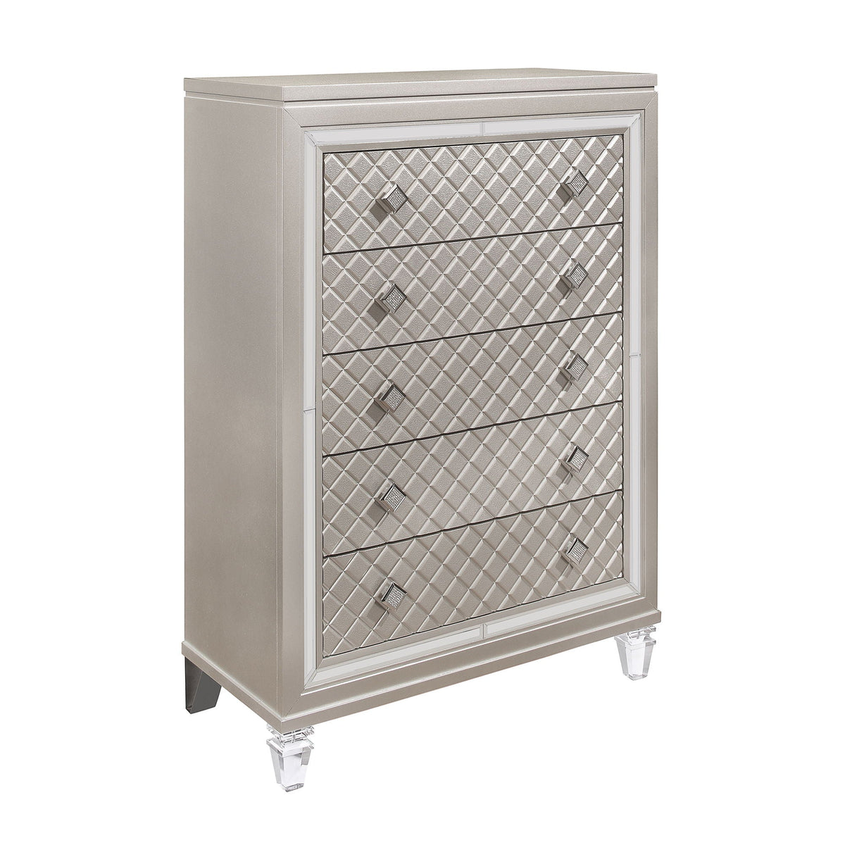 Champagne Glam Chest with Mirrored Accents and Jewel Hardware