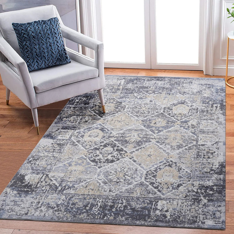 Payas - 5' X 7' Traditional Area Rug - Gray / Blue by HouseOfZazla