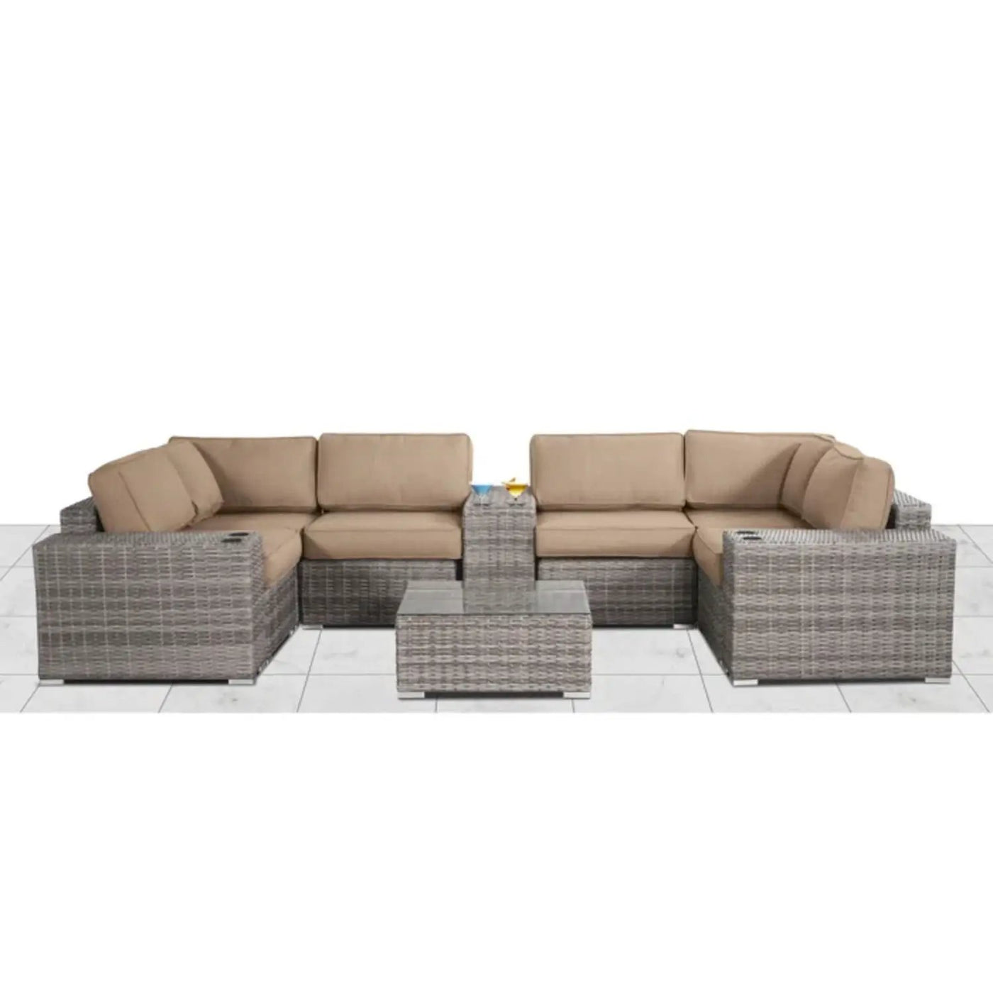 Modern Patio Rattan Sectional Set With Cushions by HouseOfZazla