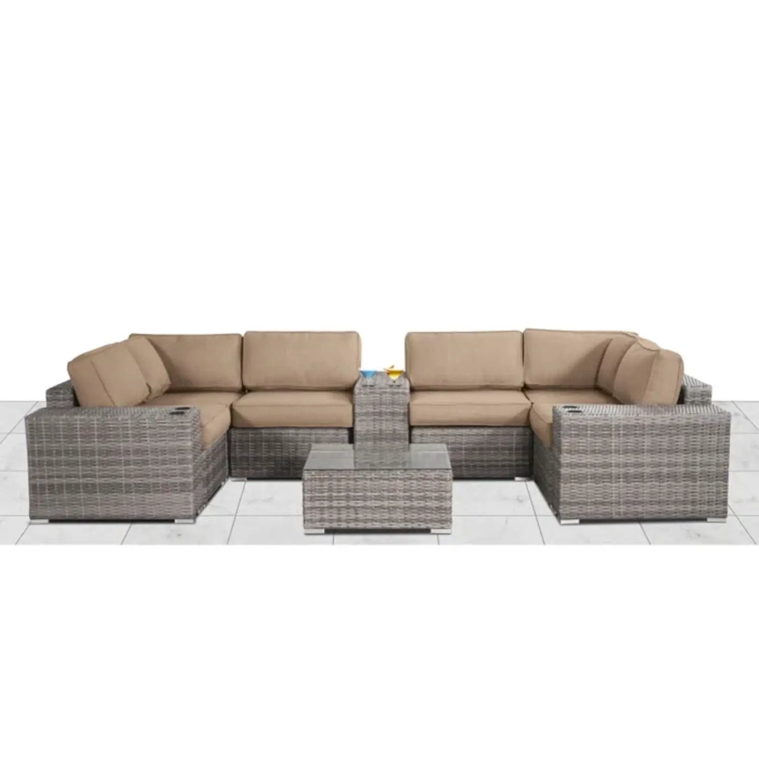 Modern Patio Rattan Sectional Set With Cushions by HouseOfZazla