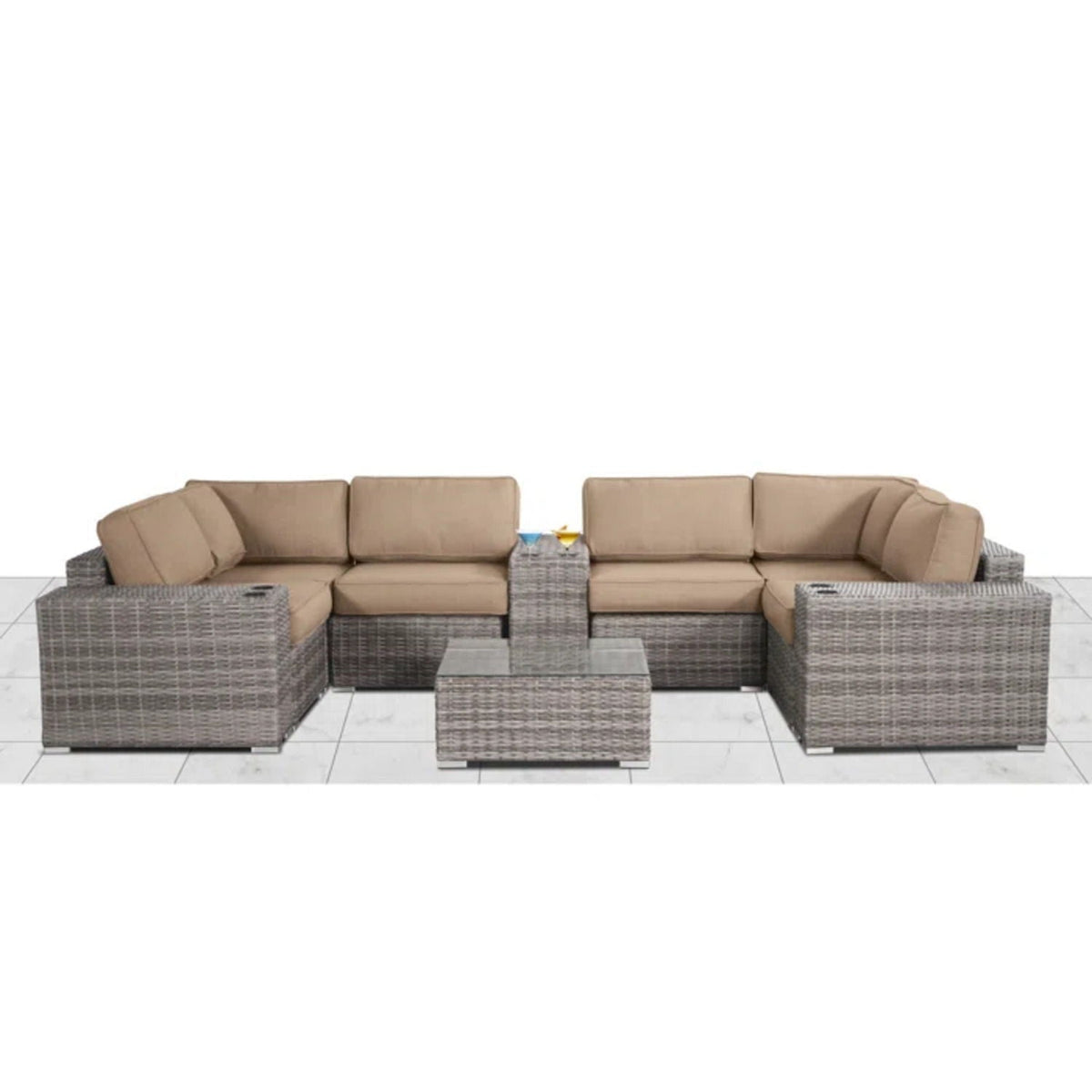 Modern Patio Rattan Sectional Set with Cushions - Multiple Set Options, photo 9 of 40