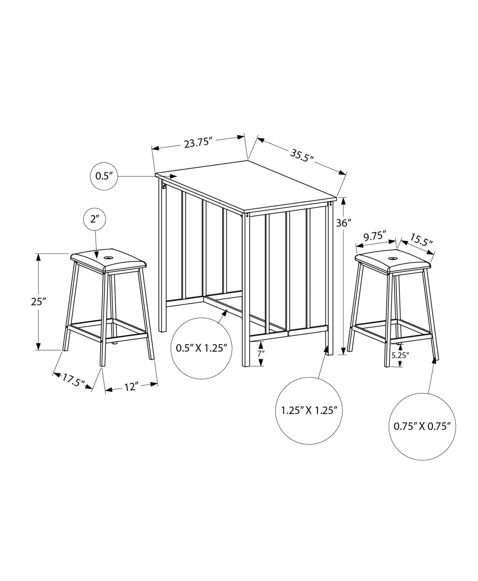 3 Piece Dining Set, Counter Height, Rectangular, Small, Contemporary & Modern by HouseOfZazla