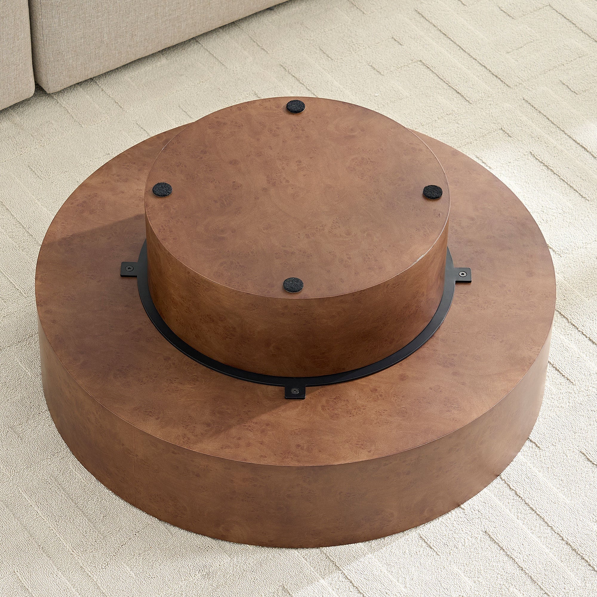 31.49'' Faux Burl Wood Pattern Round Coffee Table with Sturdy Pedestal by HouseOfZazla