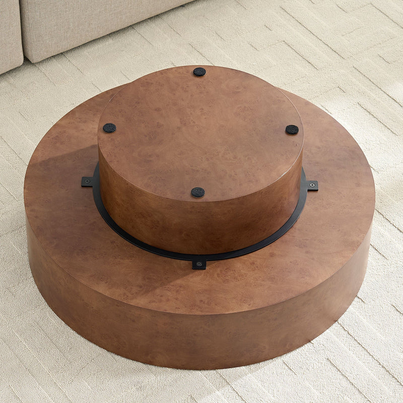 31.49'' Faux Burl Wood Pattern Round Coffee Table with Sturdy Pedestal by HouseOfZazla