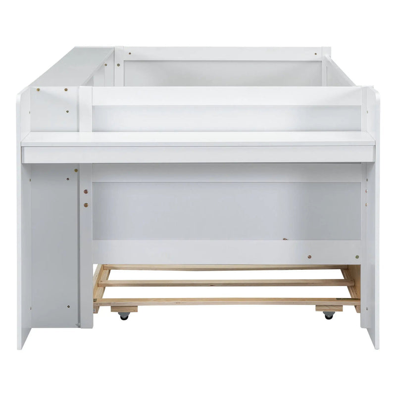 Twin Daybed With Drawers, Trundle, Headboard Storage, Study Desk, And USB Charging Station - White by HouseOfZazla