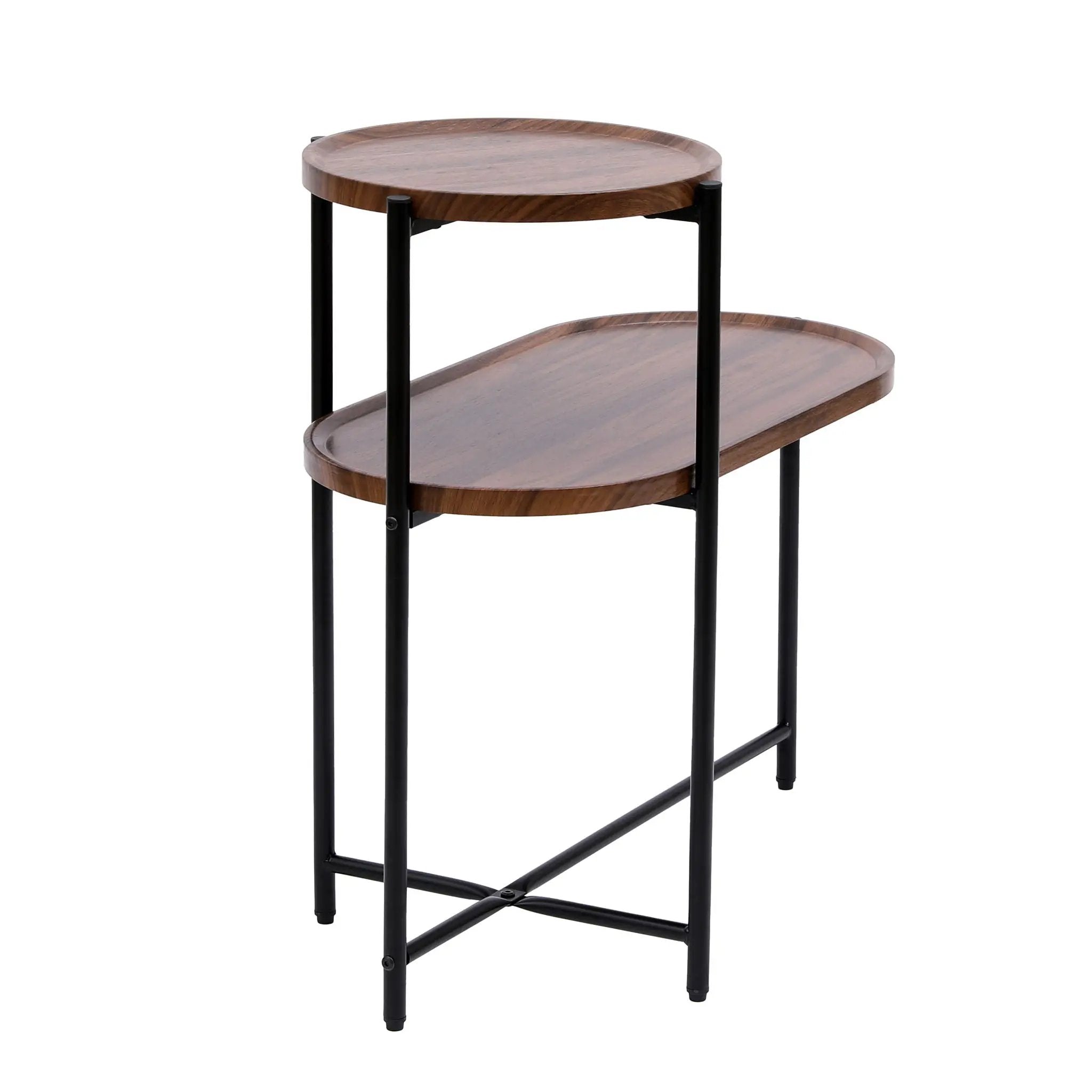 Round Coffee Table With Storage Tray 2 Tier Oval End Tables Wooden Small Side Table For Living Room by HouseOfZazla