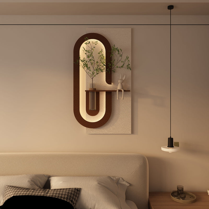 Adjustable LED Sandstone Wall Decor with 3D Art, Glass Vase & Rabbit Statue - Light Coffee, photo 8 of 13