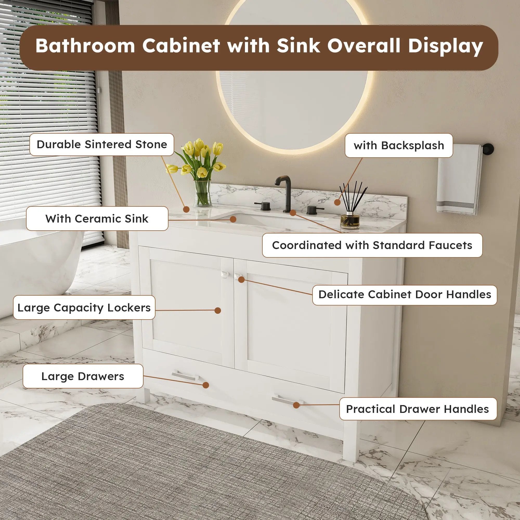 43" Bathroom Vanity Multi Functional Cabinet - White by Unique Piece Furniture