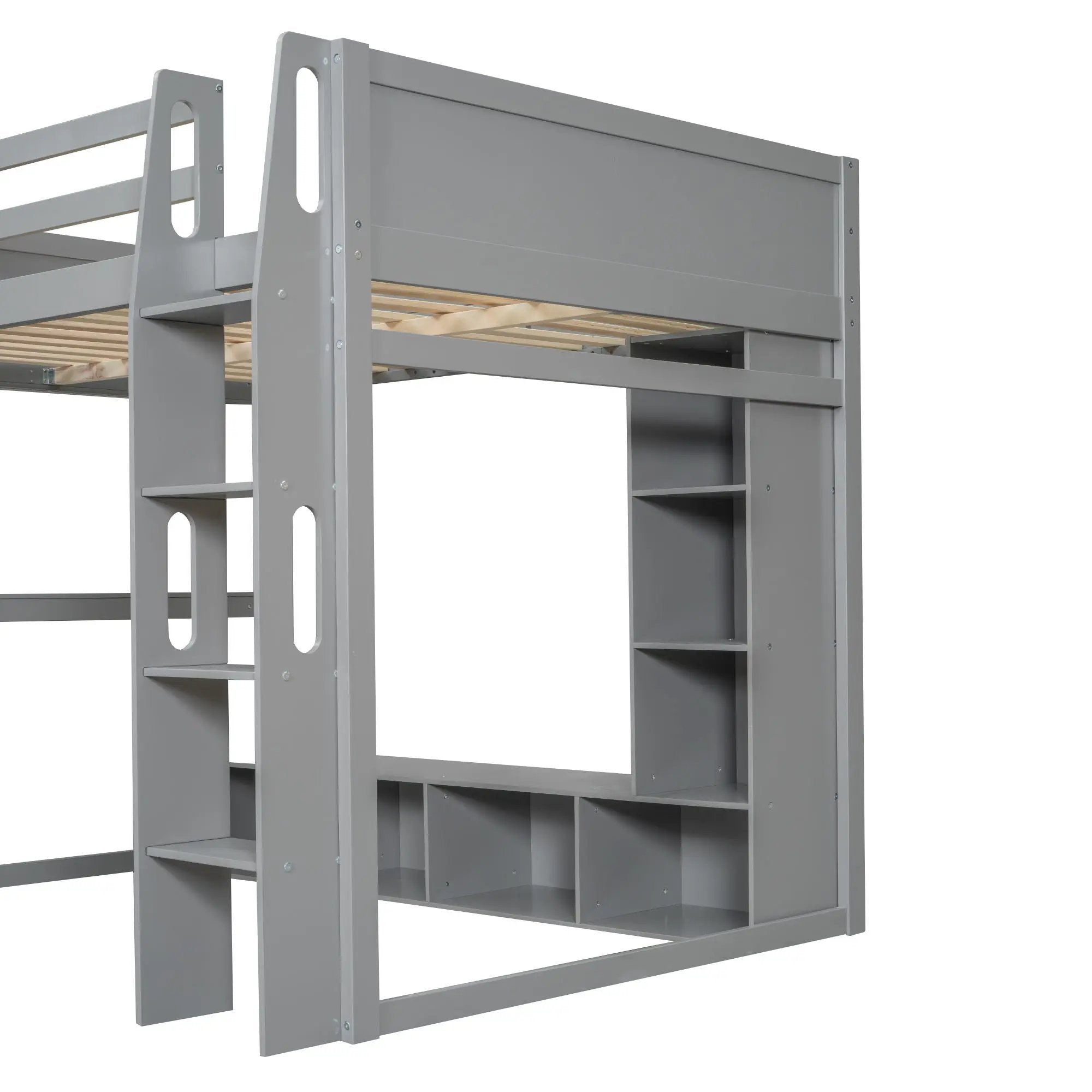 Gaming Loft Bed With Desk, Multi Storage Shelves, LED Lighting, And Hanging Clothes Rack by Unique Piece Furniture