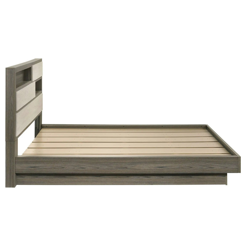Fenwick California King Bed Bookcase Headboard Grey Oak by Unique Piece Furniture
